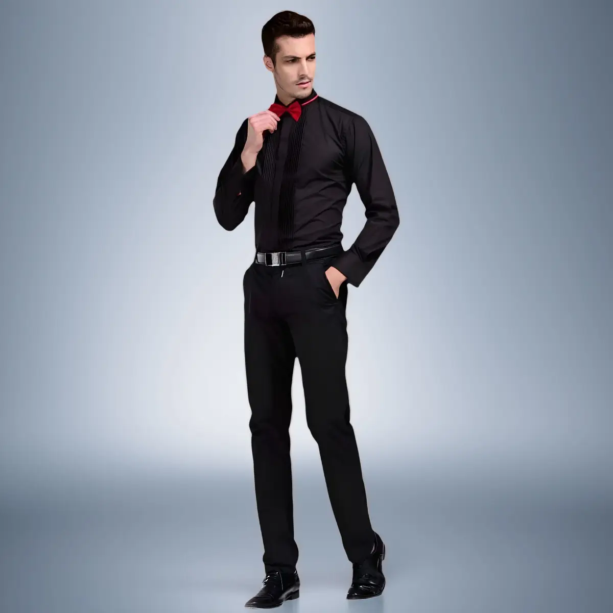 Men's White Tie Shirt with Red Bow Tie — feature 22