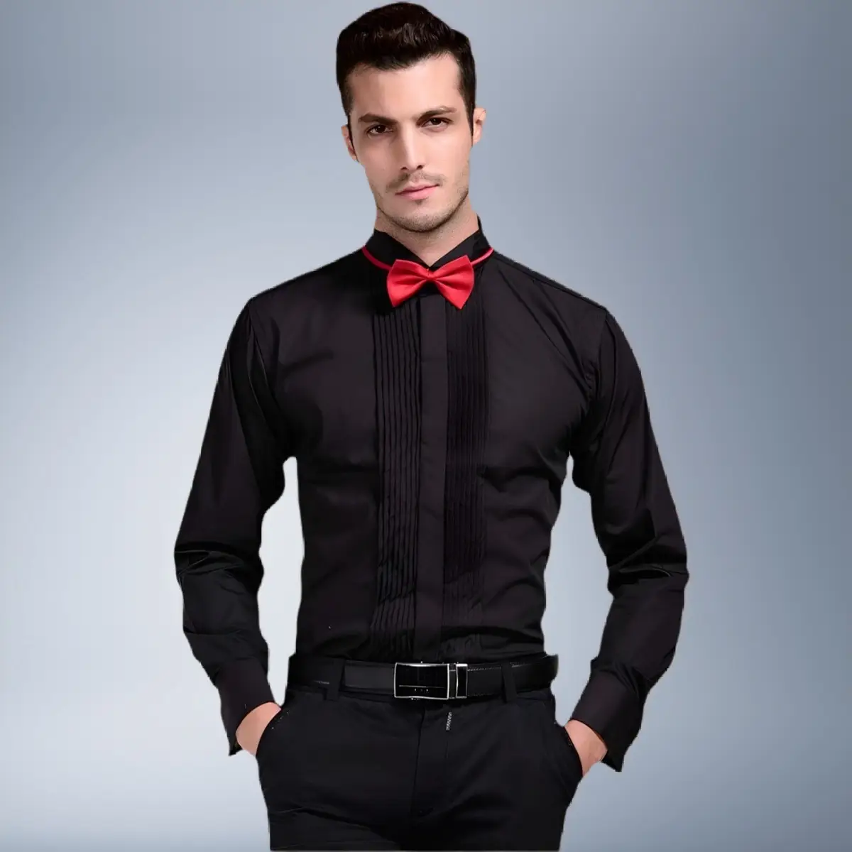 Men's White Tie Shirt with Red Bow Tie — feature 24