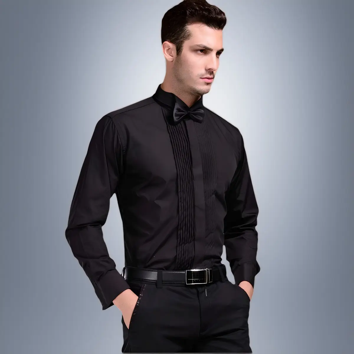 Men's White Tie Shirt with Red Bow Tie — feature 25