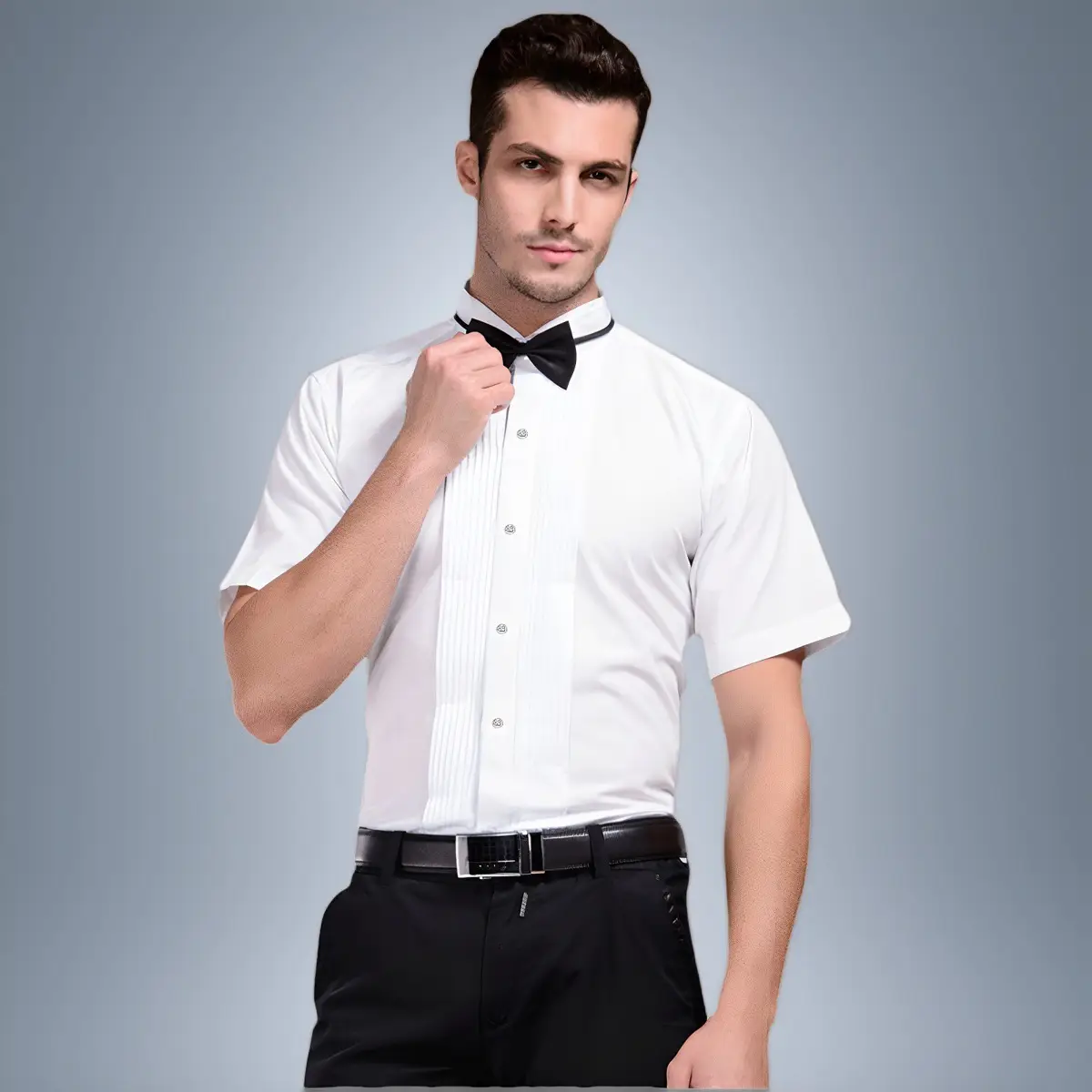 Men's White Tie Shirt with Red Bow Tie — feature 32