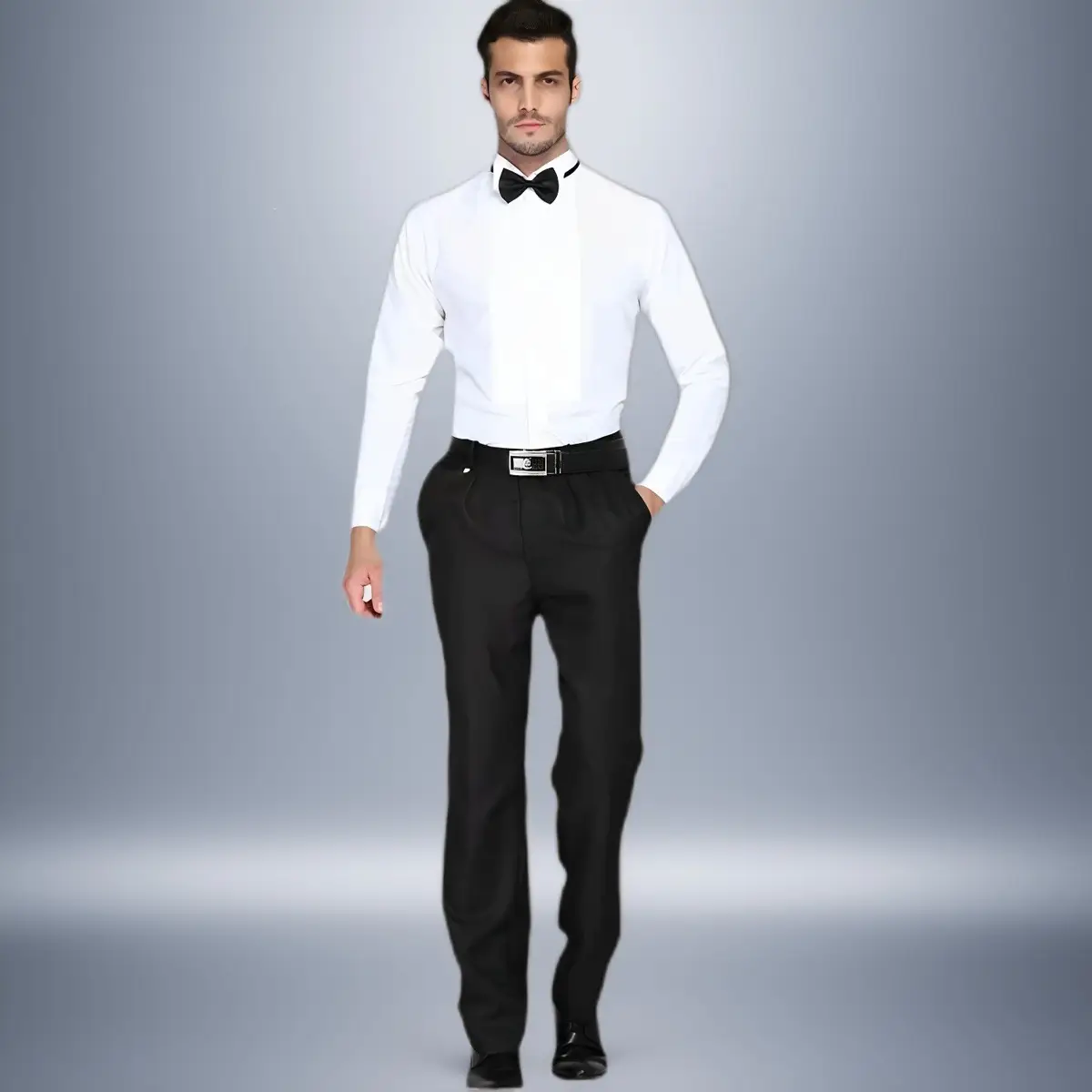 Men's White Tie Shirt with Red Bow Tie — feature 8