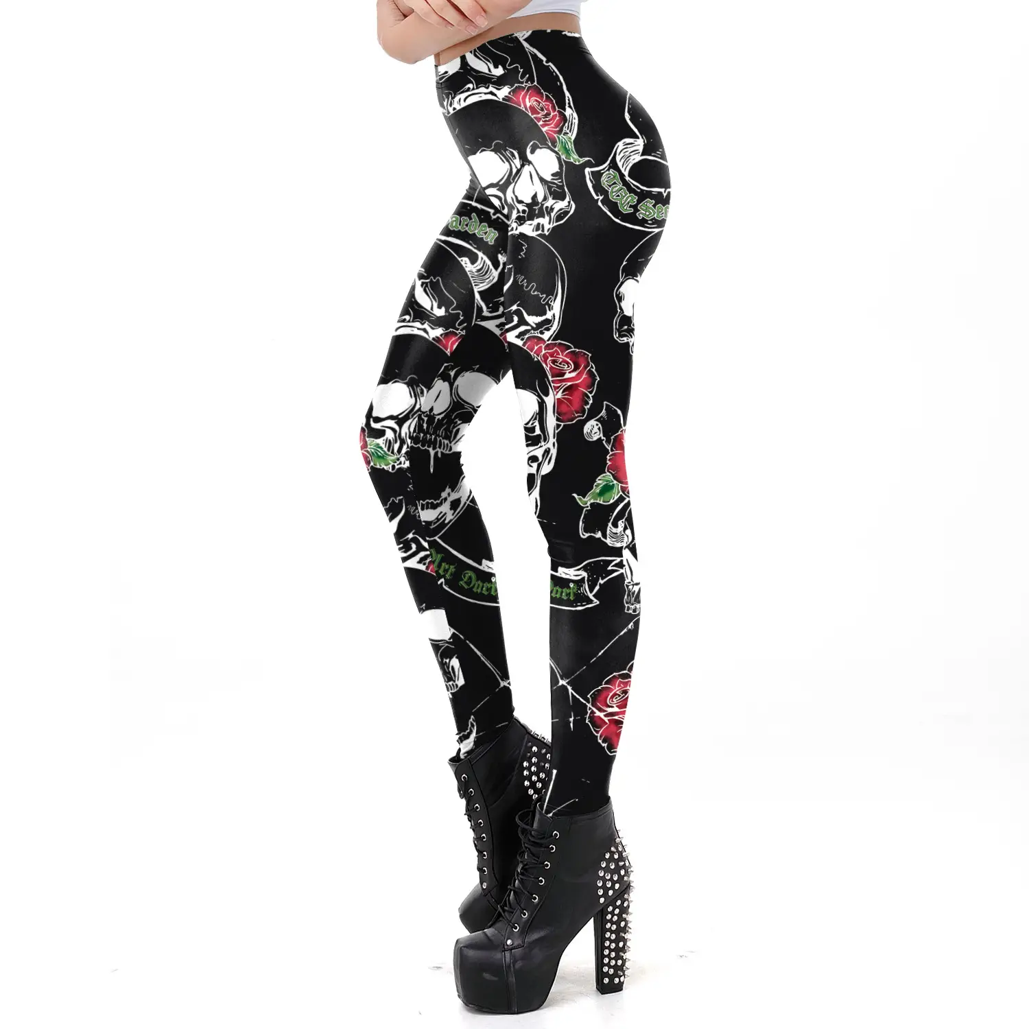 3D Skull Print Yoga Pants Black White - Image 3