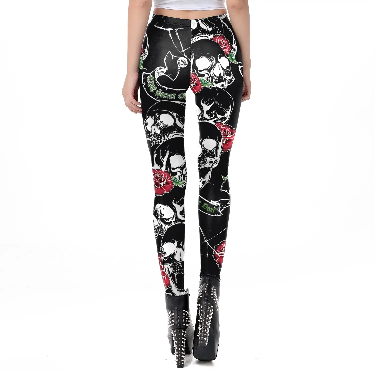 3D Skull Print Yoga Pants Black White - Image 4