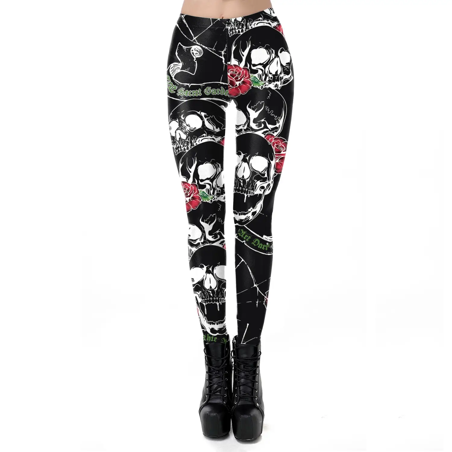 3D Skull Print Yoga Pants Black White - Image 5