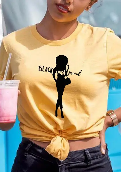 Black & Proud Women's T-Shirt Short Sleeve European American Streetwear - Image 3