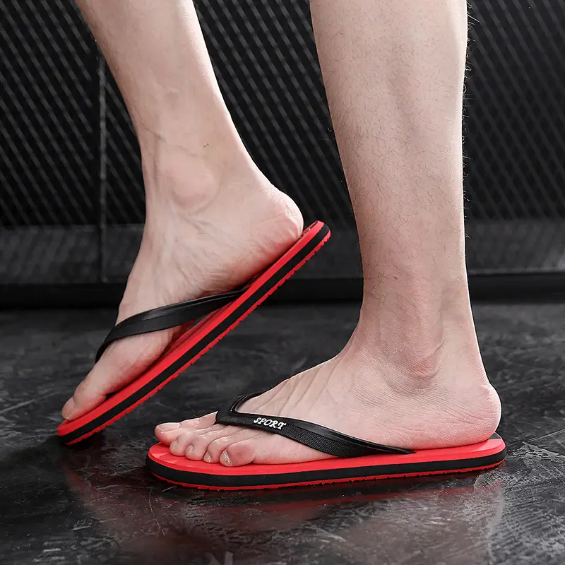 Men's Black Red Flip Flops Summer Sandals