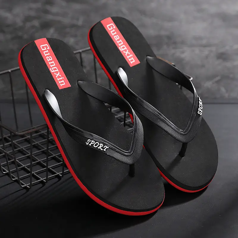 Men's Black Red Flip Flops Summer Sandals