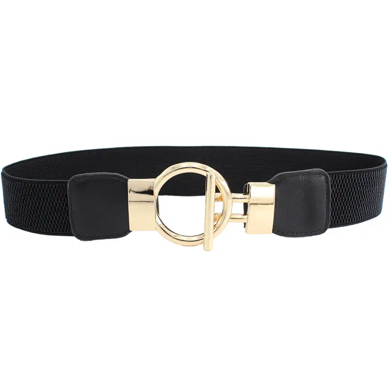 Golden Round Buckle Elastic Waist Belt for Women