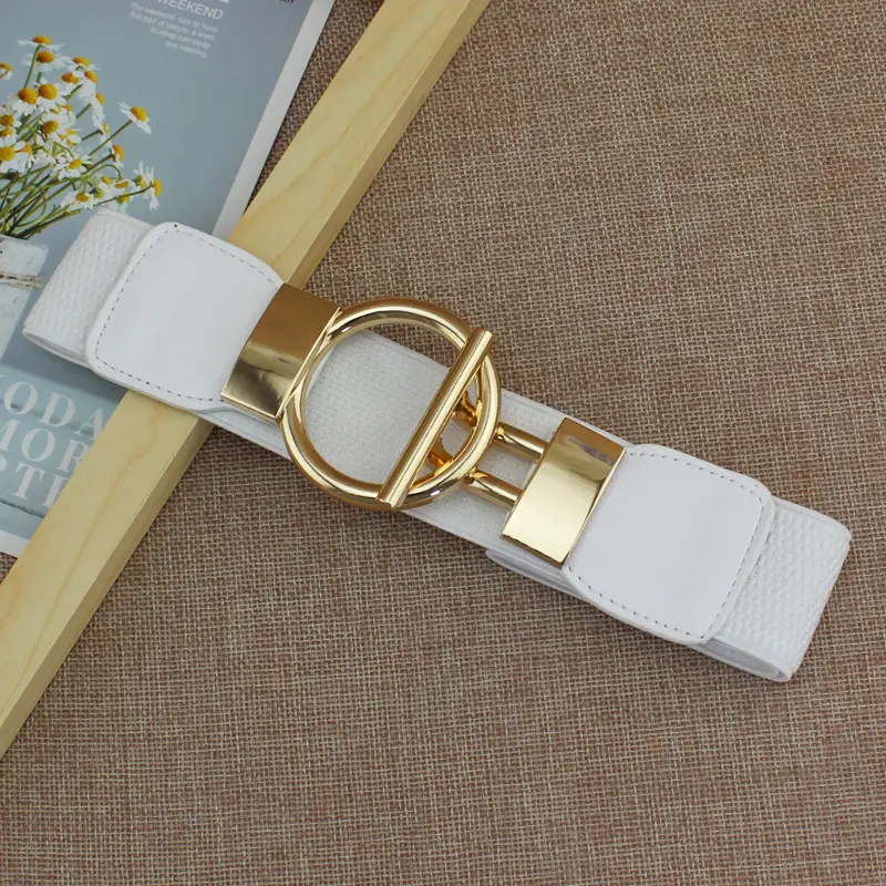 Golden Round Buckle Elastic Waist Belt for Women