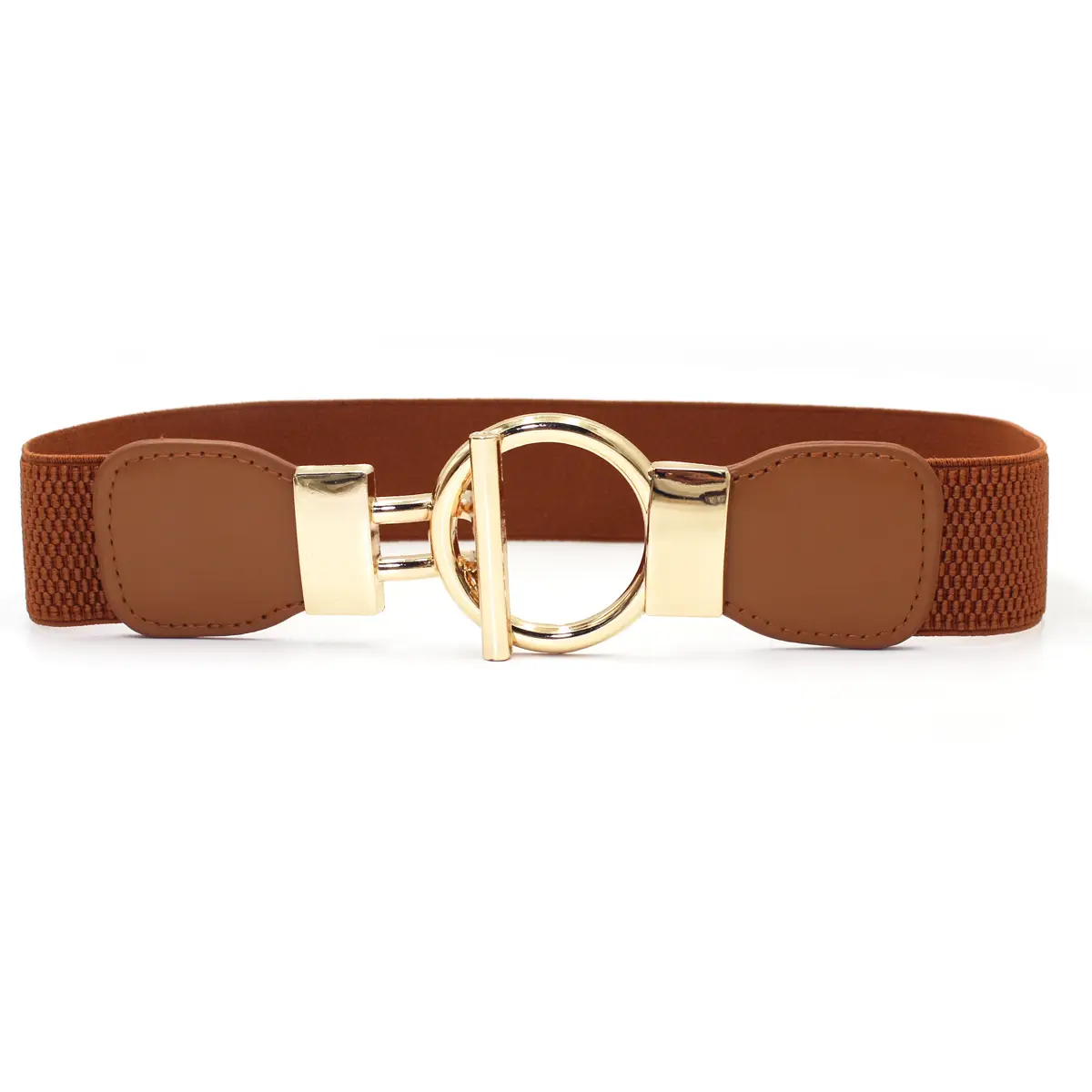 Golden Round Buckle Elastic Waist Belt for Women