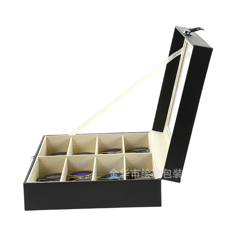 Flip Pu Leather 8-Slot Glasses Case with Mirror - Image 8