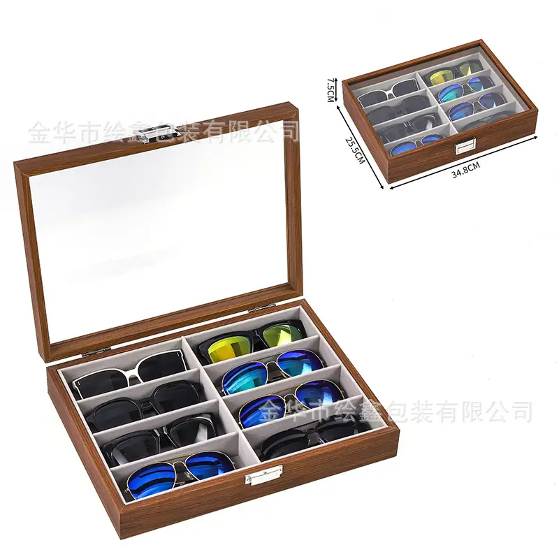 Flip Pu Leather 8-Slot Glasses Case with Mirror - Image 2