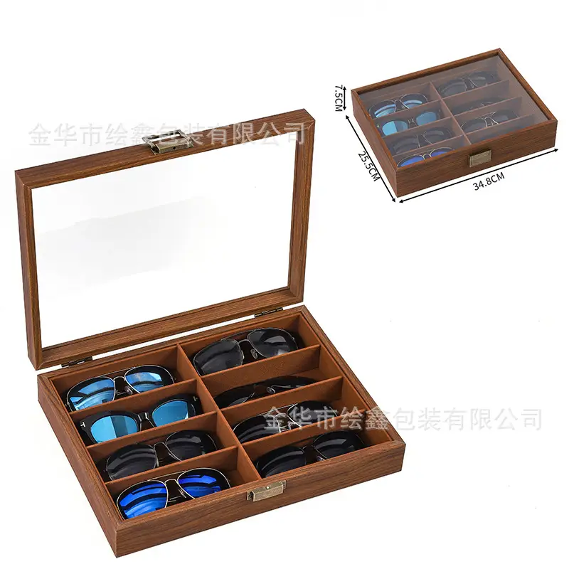 Flip Pu Leather 8-Slot Glasses Case with Mirror - Image 3