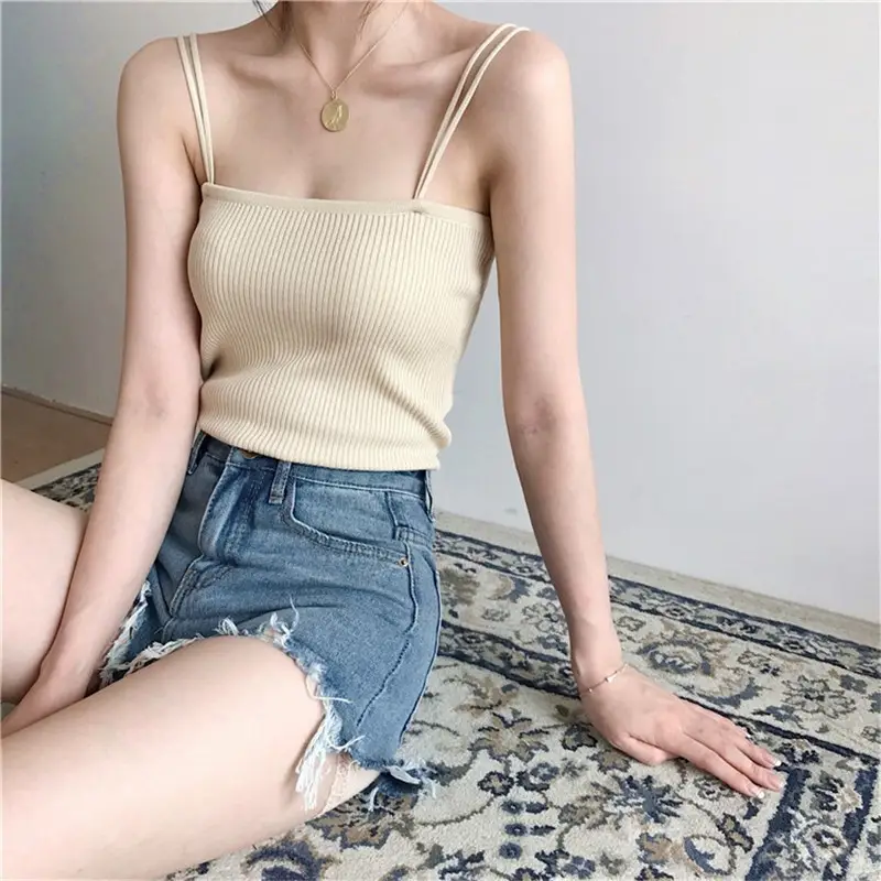 Women Black Slim Knit Camisole Summer Top - Image 10