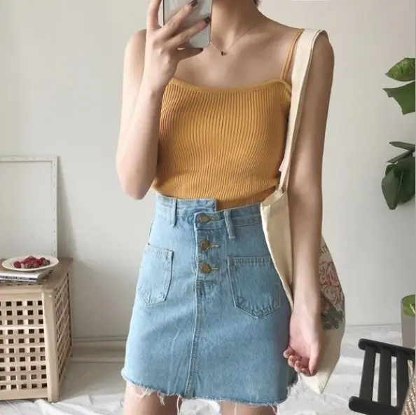 Women Black Slim Knit Camisole Summer Top - Image 3