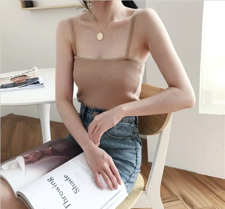Women Black Slim Knit Camisole Summer Top - Image 5