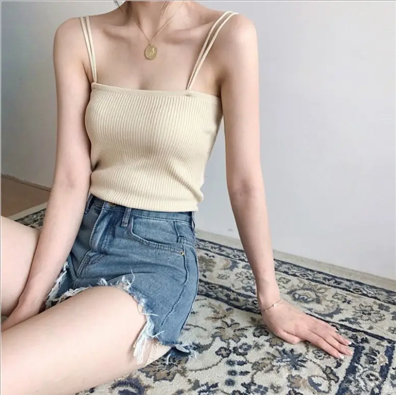 Women Black Slim Knit Camisole Summer Top - Image 6