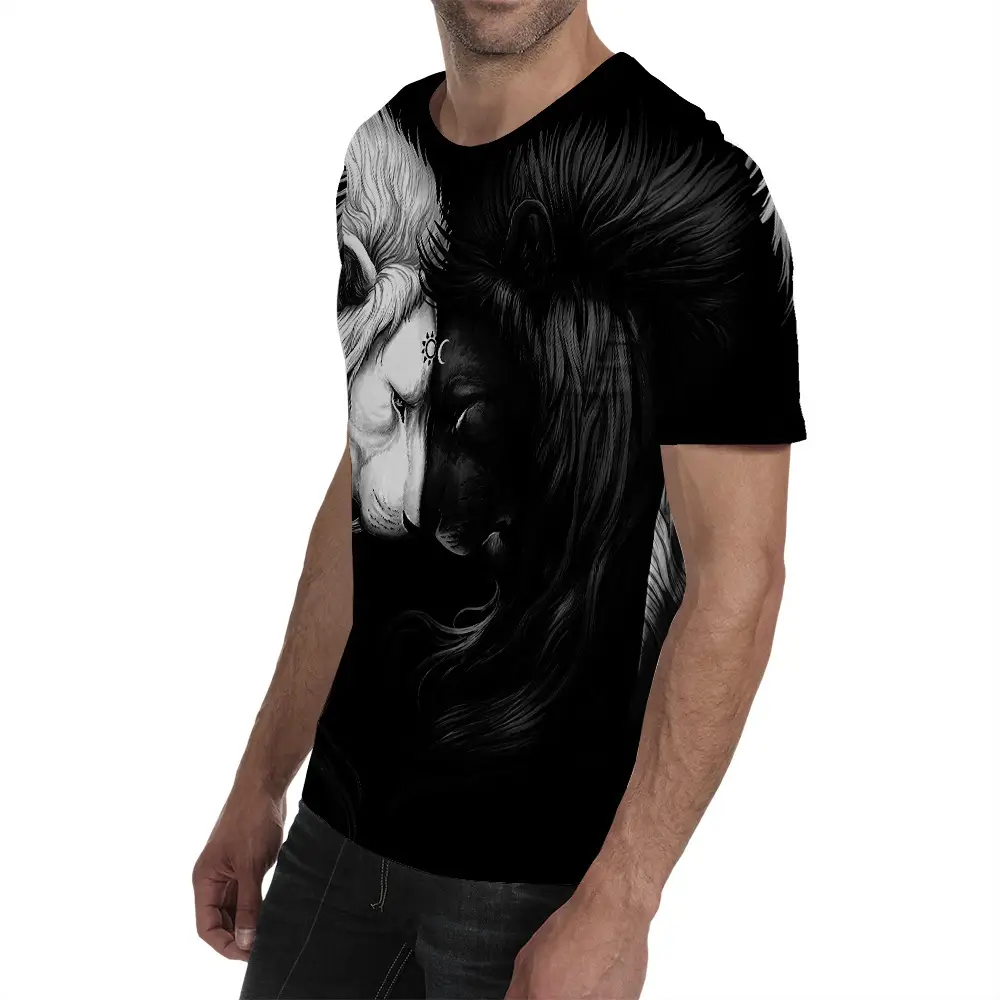 Men Printed Yin Yang Lion T-Shirt Black - Image 2