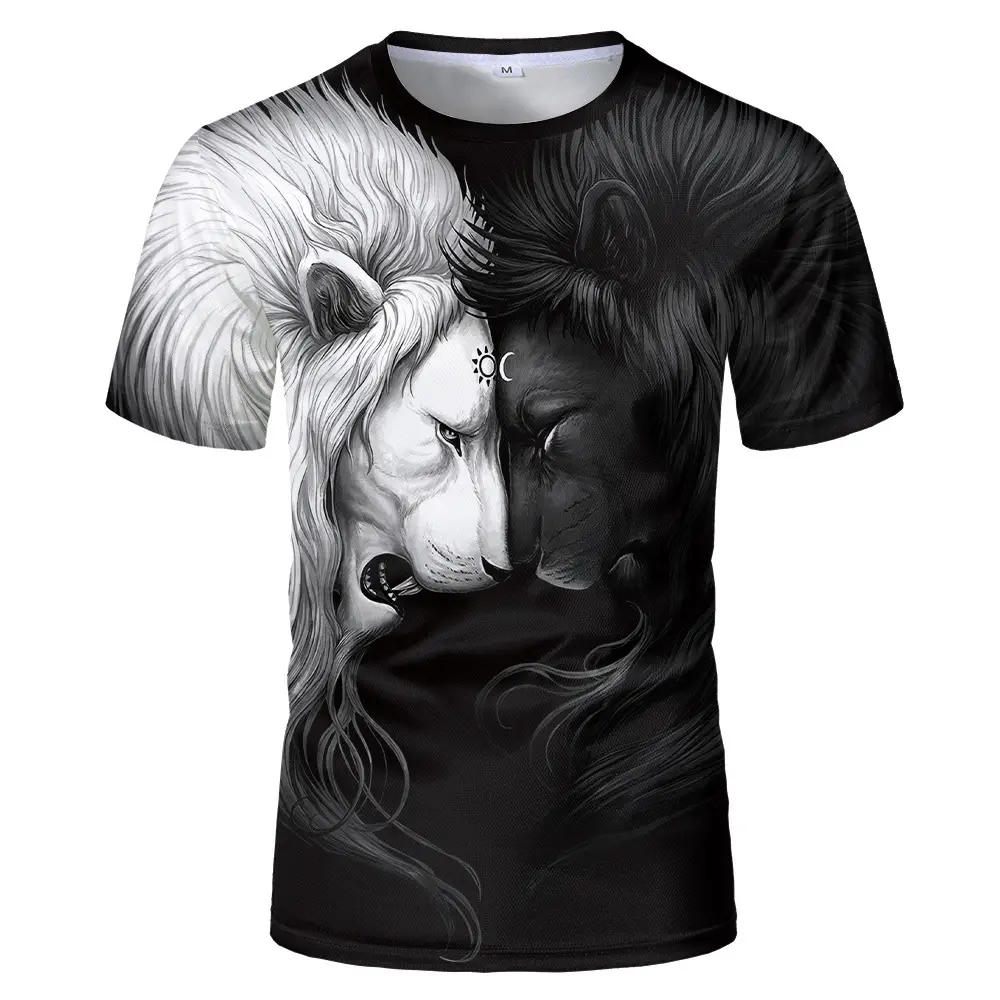 Men Printed Yin Yang Lion T-Shirt Black - Image 3