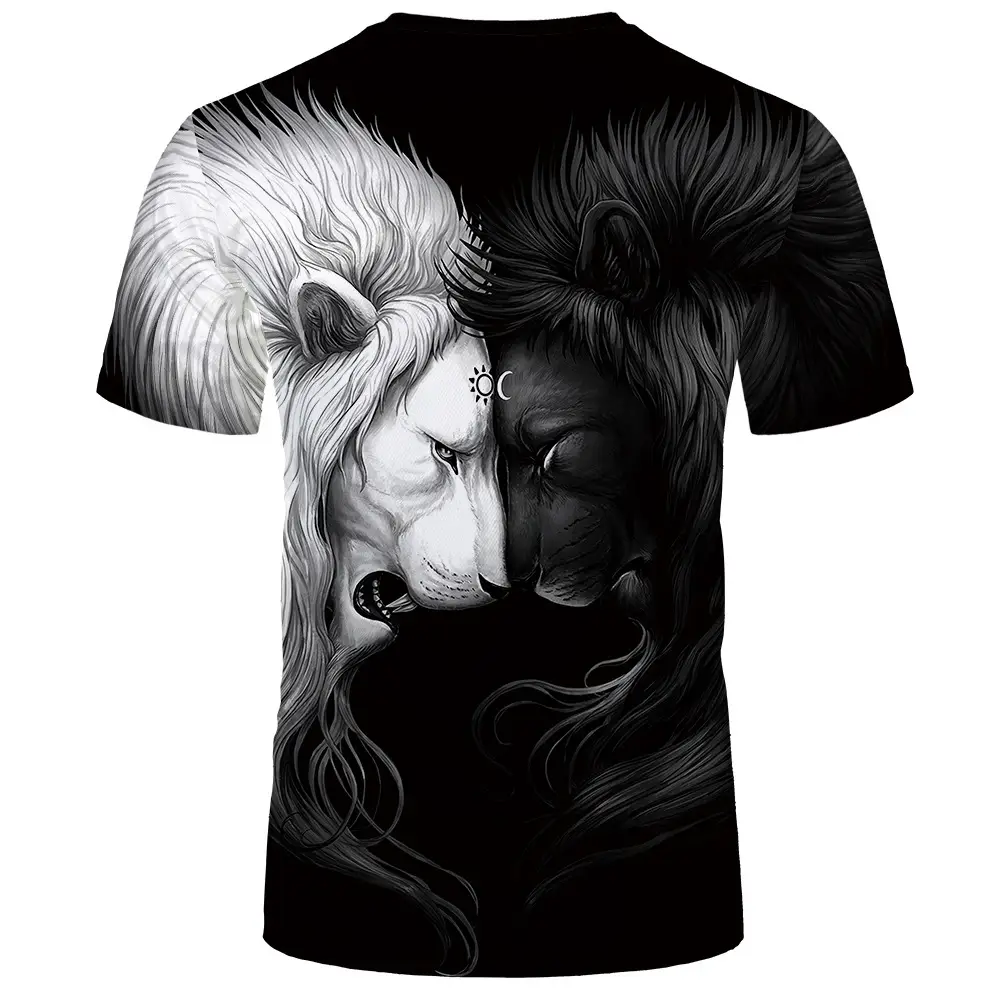 Men Printed Yin Yang Lion T-Shirt Black - Image 4