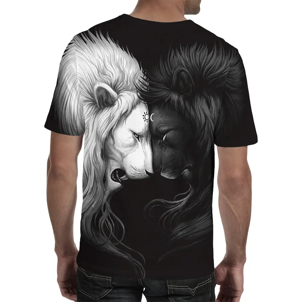 Men Printed Yin Yang Lion T-Shirt Black - Image 5