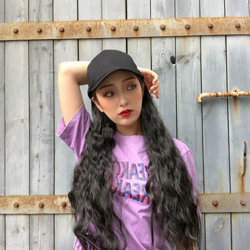 Long Curly Hair Wig with Peaked Cap for Women - Image 2