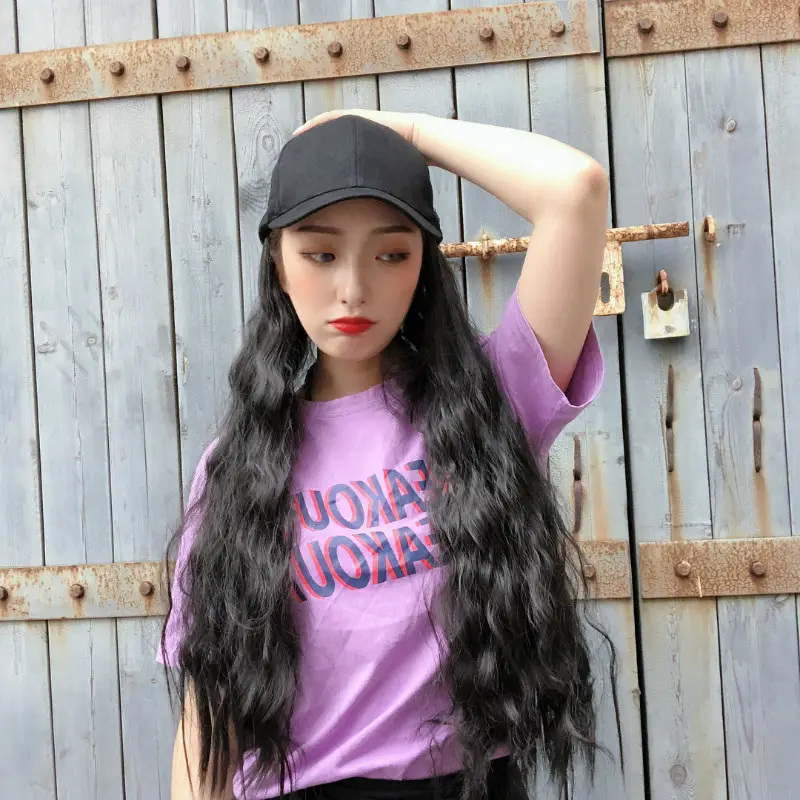 Long Curly Hair Wig with Peaked Cap for Women - Image 3