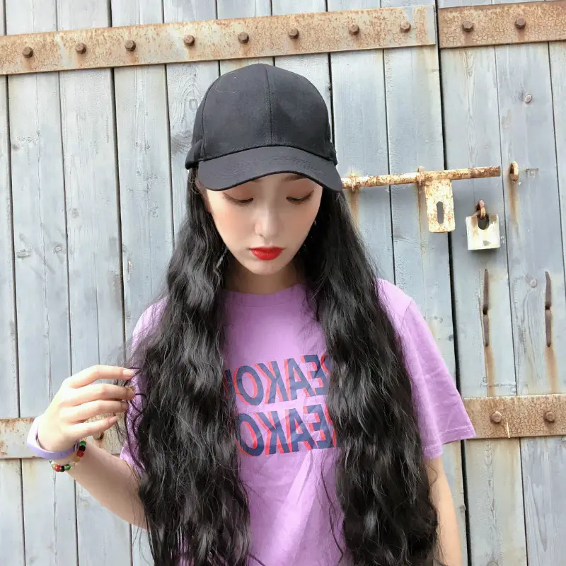 Long Curly Hair Wig with Peaked Cap for Women - Image 4