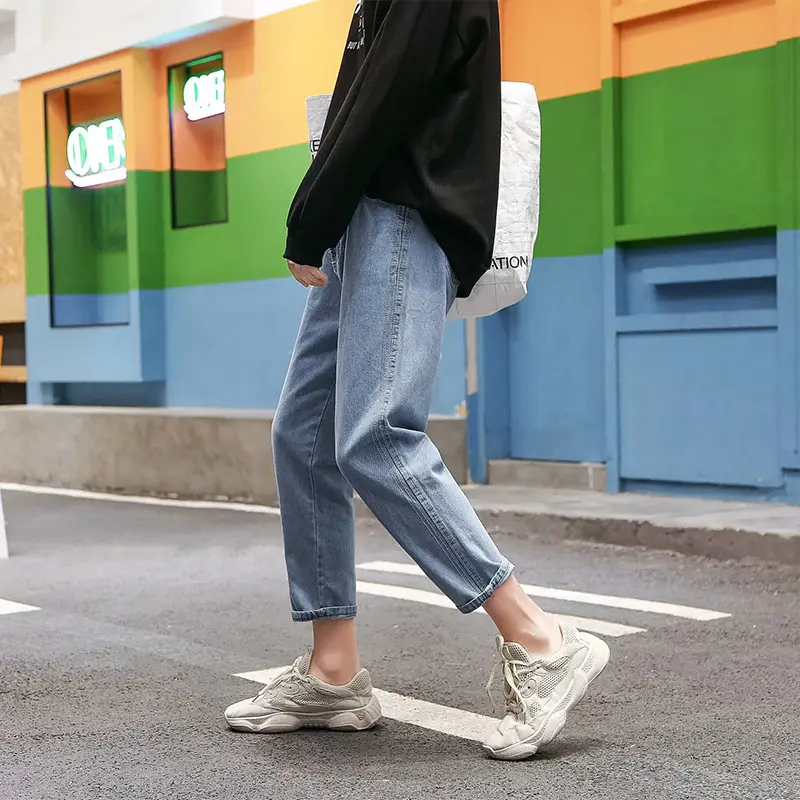Men's Loose Cropped Jeans Summer Light Blue Radish Style