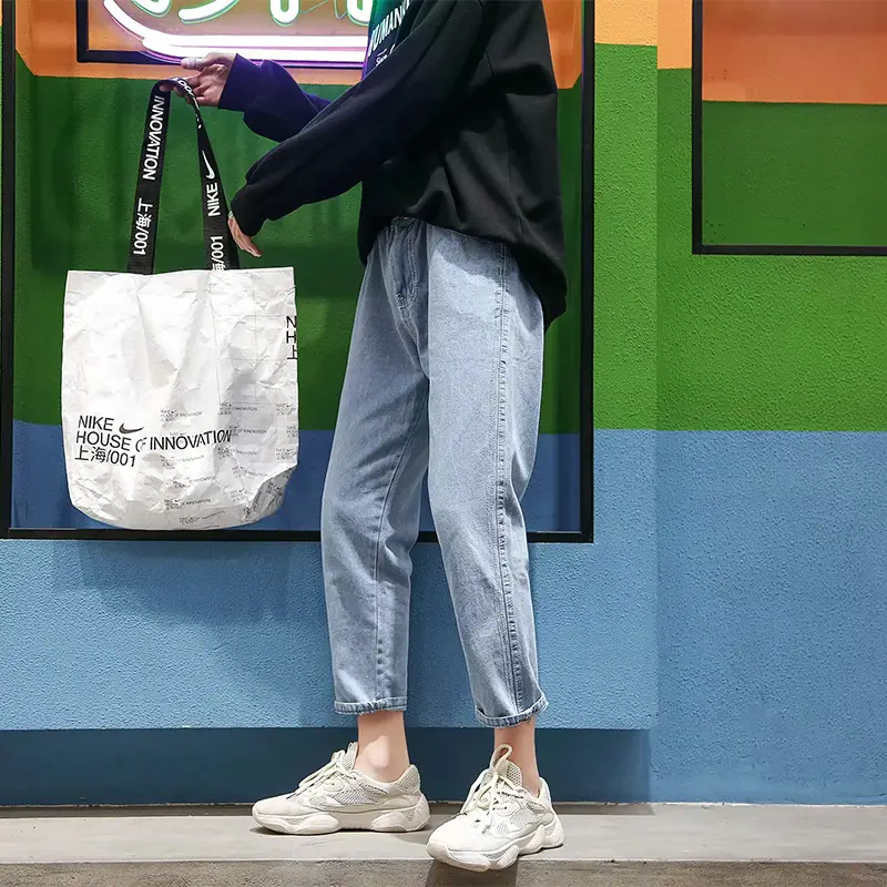 Men's Loose Cropped Jeans Summer Light Blue Radish Style