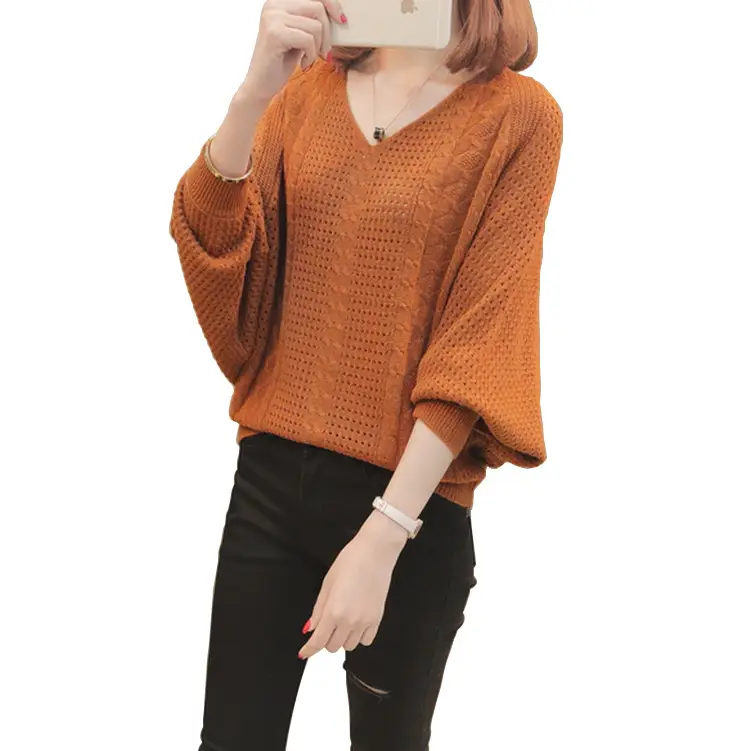 Women's Black Woolen Hollow Out Pullover Sweater - Image 7