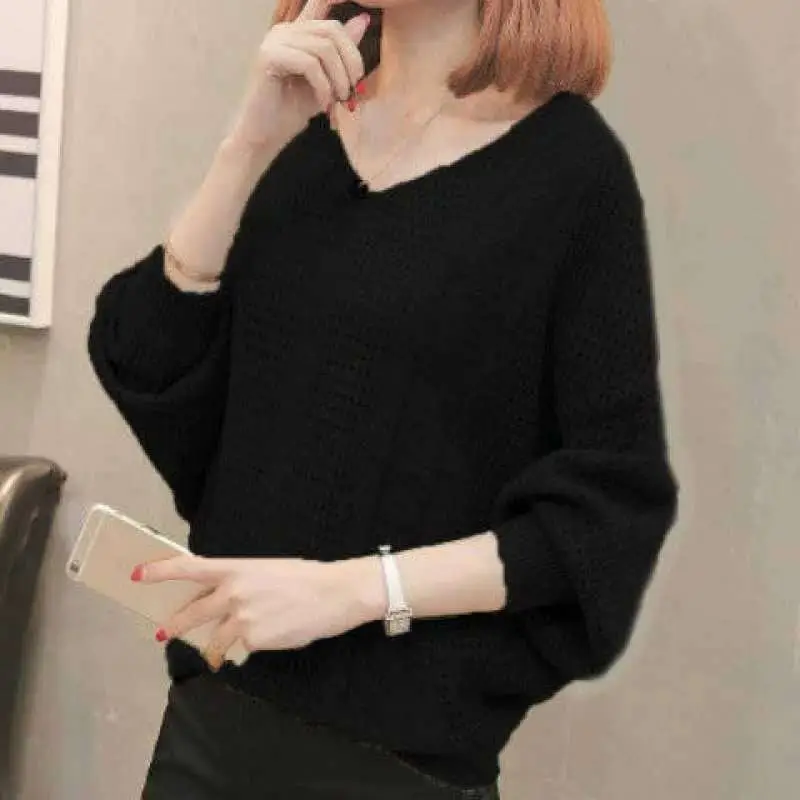 Women's Black Woolen Hollow Out Pullover Sweater - Image 2
