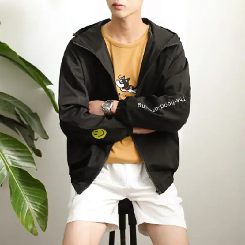 Men Women White Hooded Thin Jacket Korean Style