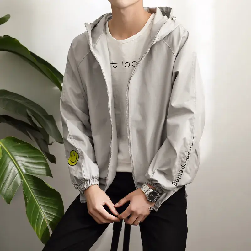 Men Women White Hooded Thin Jacket Korean Style
