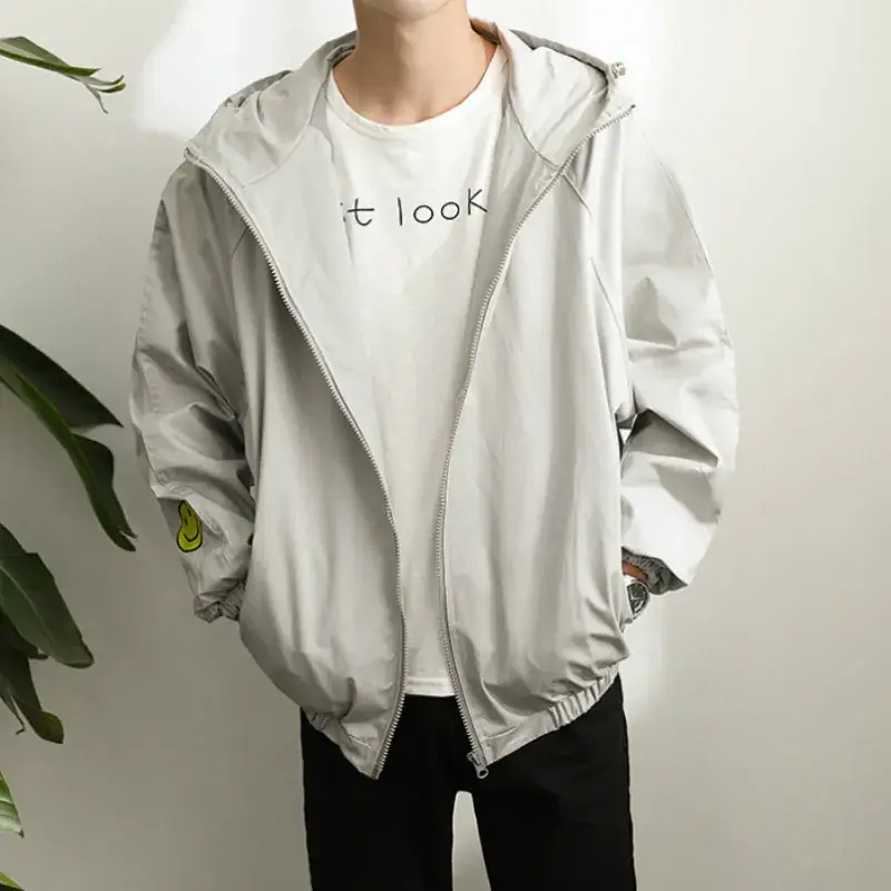 Men Women White Hooded Thin Jacket Korean Style