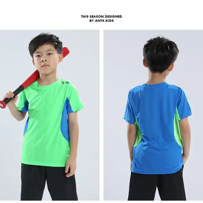 Boys Quick-Drying Sweat-Wicking T-Shirt Blue Green