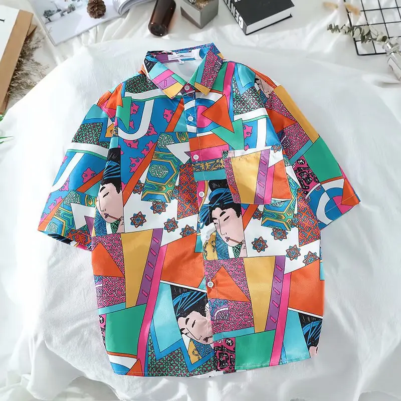 2022 New Men's Printed Short Sleeve Shirt Loose Fit Beach Wear - Image 3