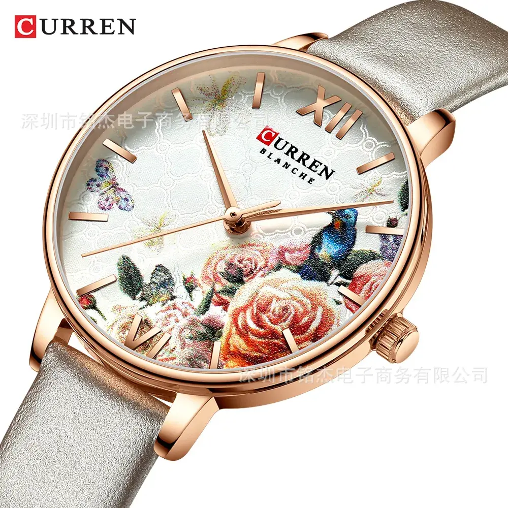 CURREN Women's Floral Quartz Watch Ultra-Thin Belt Watch - Image 3