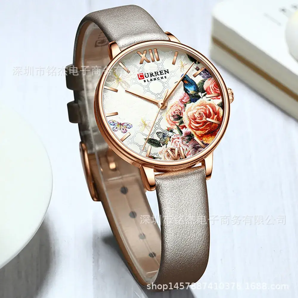 CURREN Women's Floral Quartz Watch Ultra-Thin Belt Watch - Image 4