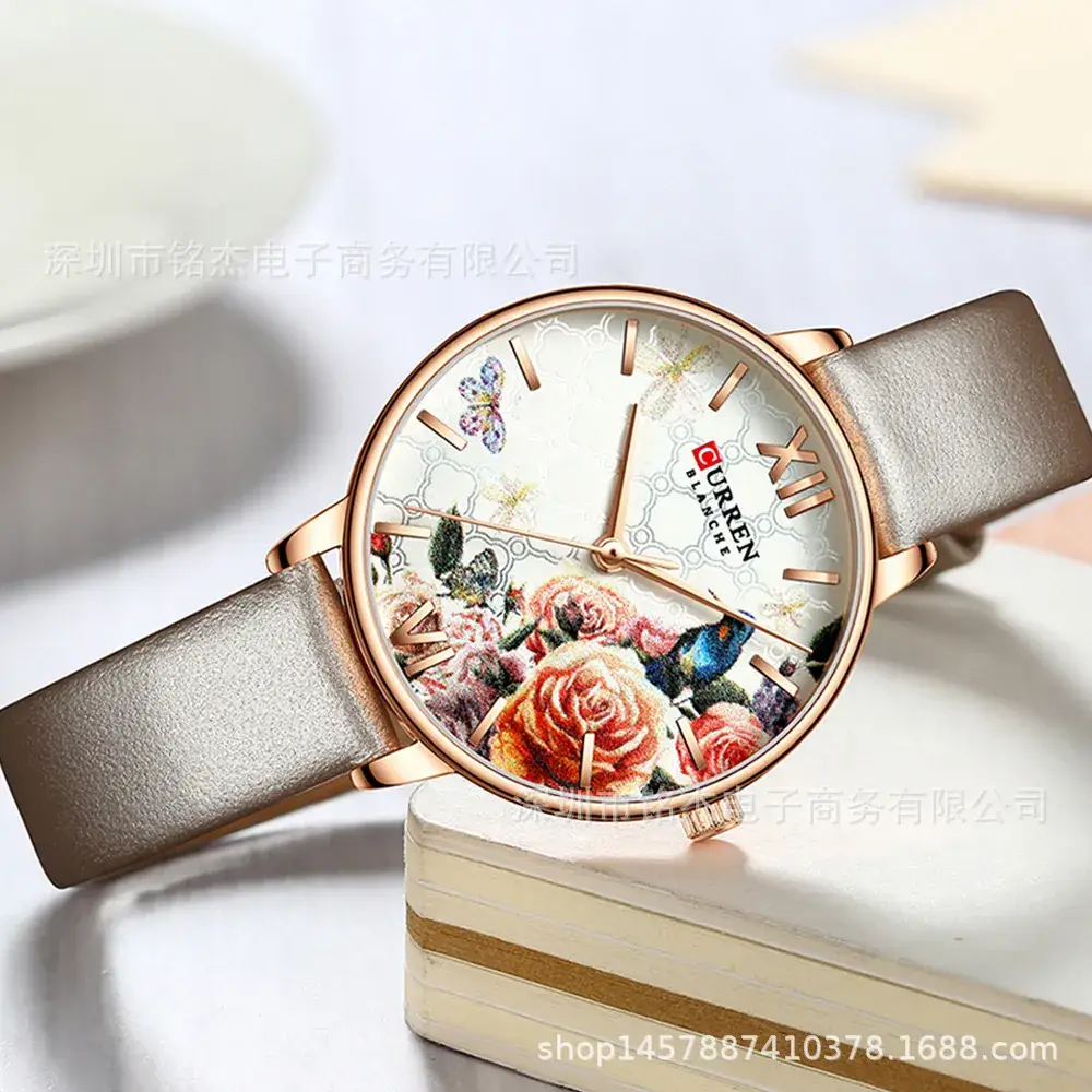CURREN Women's Floral Quartz Watch Ultra-Thin Belt Watch - Image 5