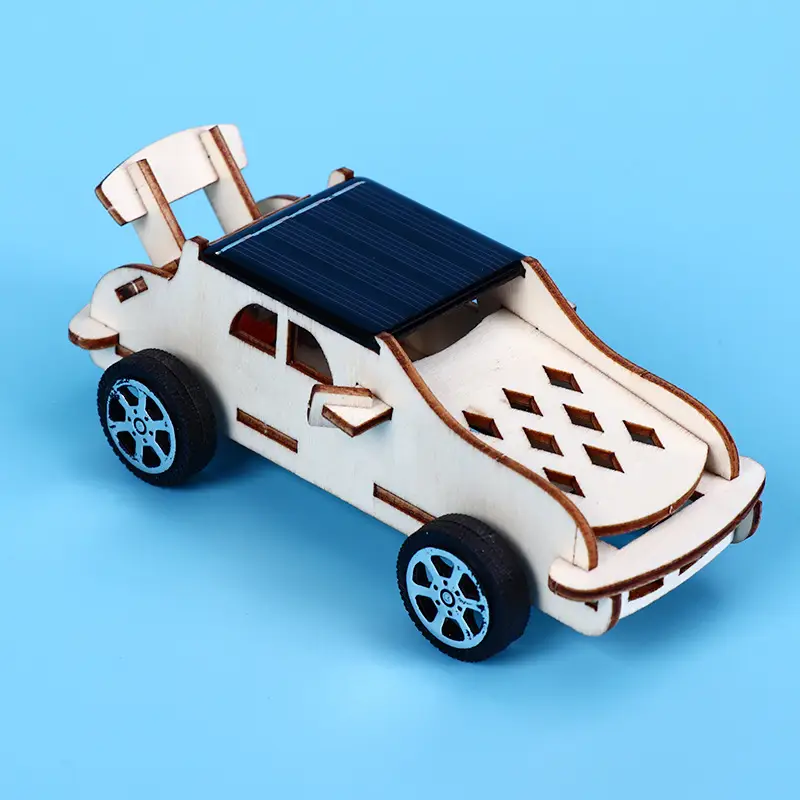 Solar-powered wooden car for kids STEM play