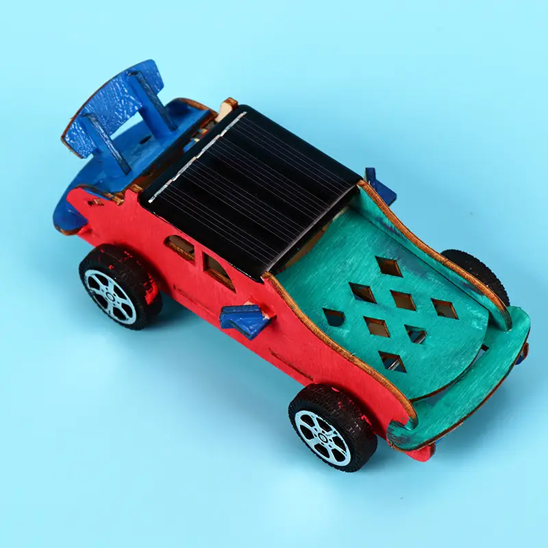 Solar-powered wooden car for kids STEM play