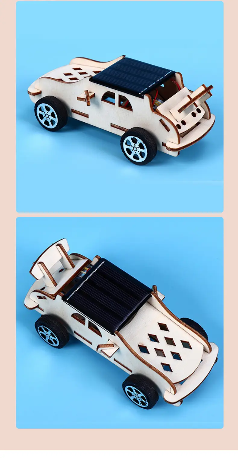 Solar-powered wooden car for kids STEM play — feature 8