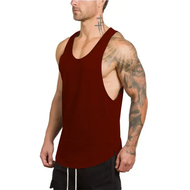 Men's Maroon Split-Loose Fitness Vest European Size - Image 9