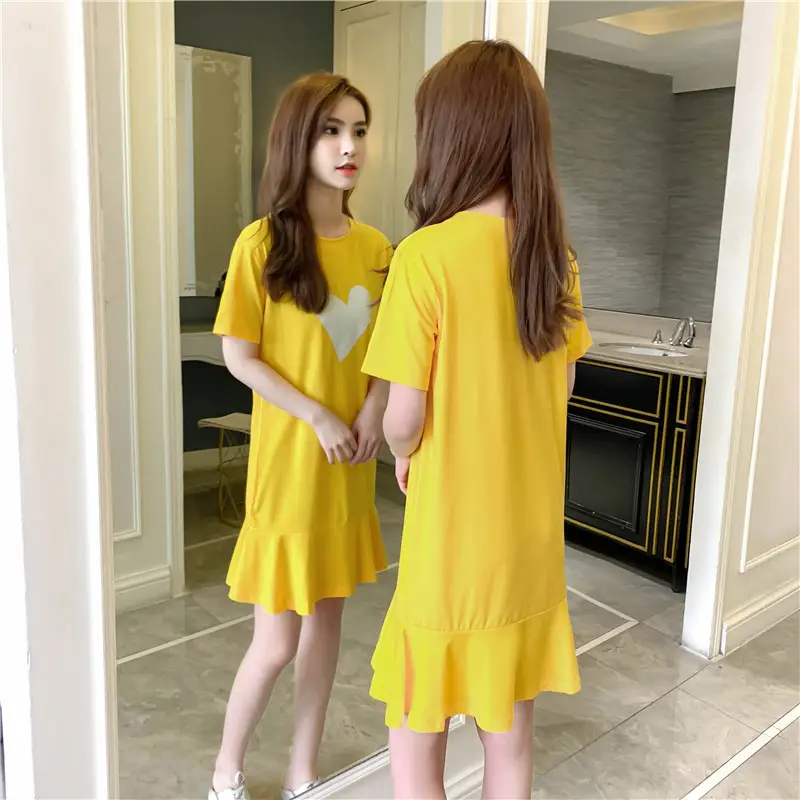 Women Ruffled Fishtail Summer Dress Yellow Loose Printed - Image 7