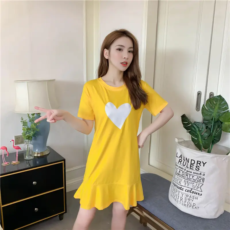 Women Ruffled Fishtail Summer Dress Yellow Loose Printed - Image 2