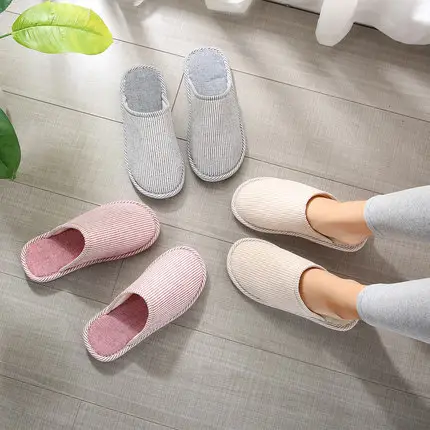 Thick-Soled Cotton Slippers with Covered Heel for Autumn and Winter, Couple's Home Non-Slip Warm Indoor Slippers for Men and Women, Closed-Toe Slippers, Thickened for Winter