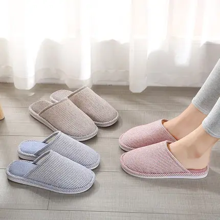 Thick-Soled Cotton Slippers with Covered Heel for Autumn and Winter, Couple's Home Non-Slip Warm Indoor Slippers for Men and Women, Closed-Toe Slippers, Thickened for Winter
