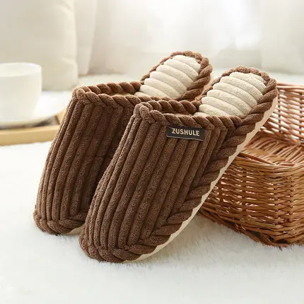 Thick-Soled Cotton Slippers with Covered Heel for Autumn and Winter, Couple's Home Non-Slip Warm Indoor Slippers for Men and Women, Closed-Toe Slippers, Thickened for Winter