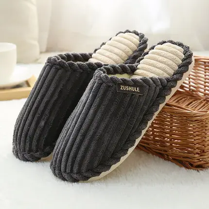 Thick-Soled Cotton Slippers with Covered Heel for Autumn and Winter, Couple's Home Non-Slip Warm Indoor Slippers for Men and Women, Closed-Toe Slippers, Thickened for Winter